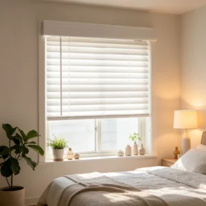 Custom Size White PVC Faux Wood Blinds Cordless Light Filtering