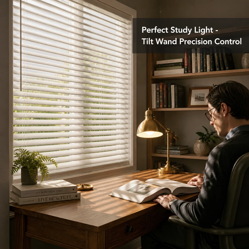 Custom Size Wood Venetian Blinds 35mm White Left Cord Right Wand