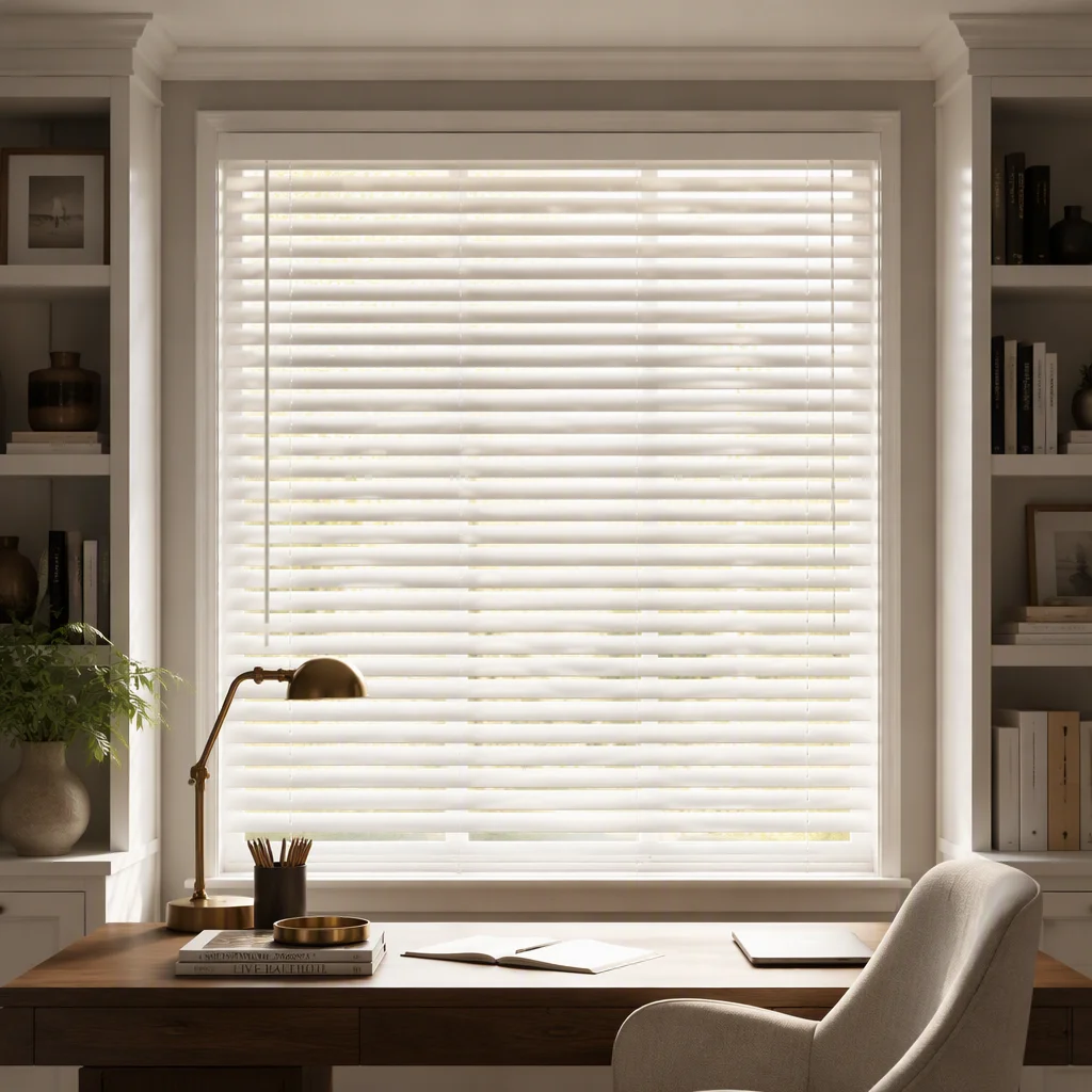 Custom Size Wood Venetian Blinds 35mm White Left Cord Right Wand - Image 2