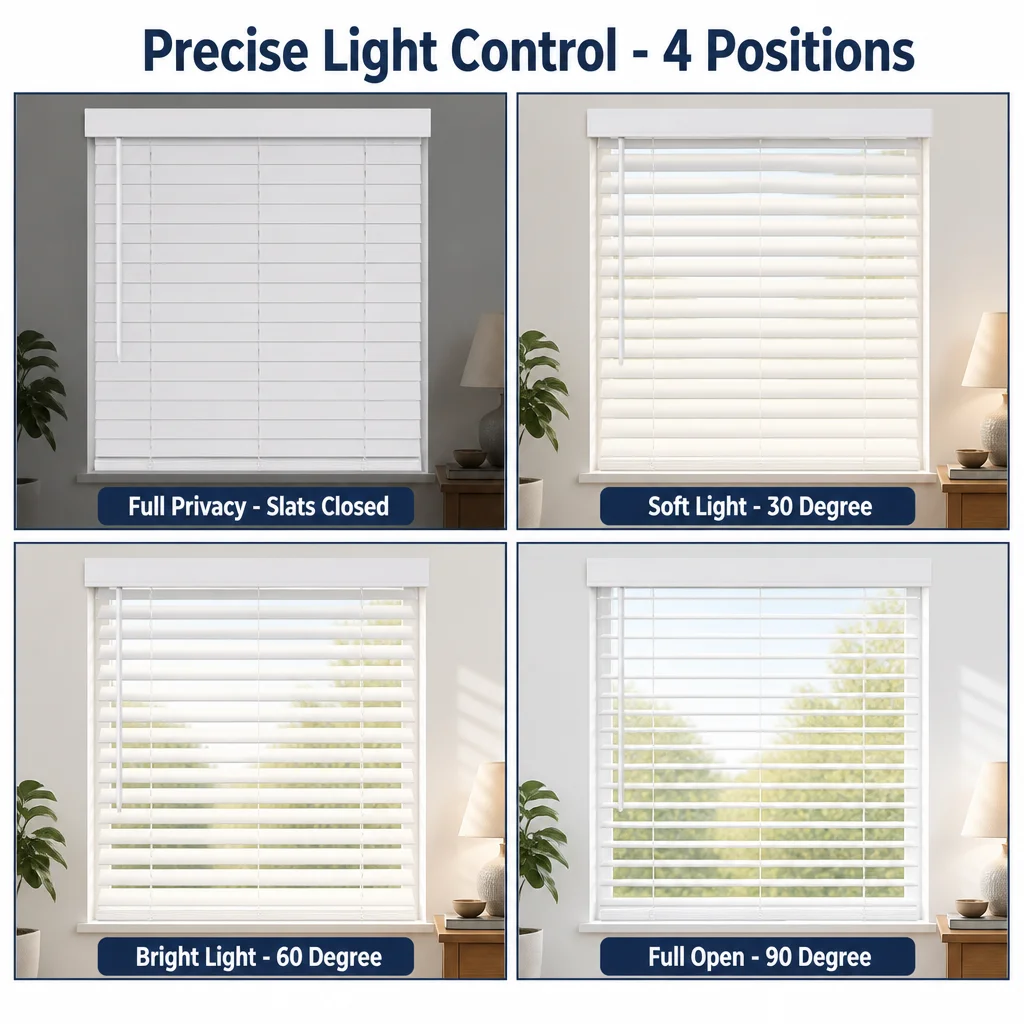 Custom Size Wood Venetian Blinds 35mm White Left Cord Right Wand - Image 5