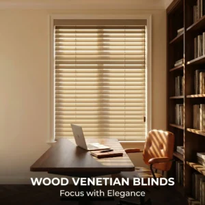 Custom Size Wood Venetian Blinds 50mm Slats UV Blocking Inside Mount
