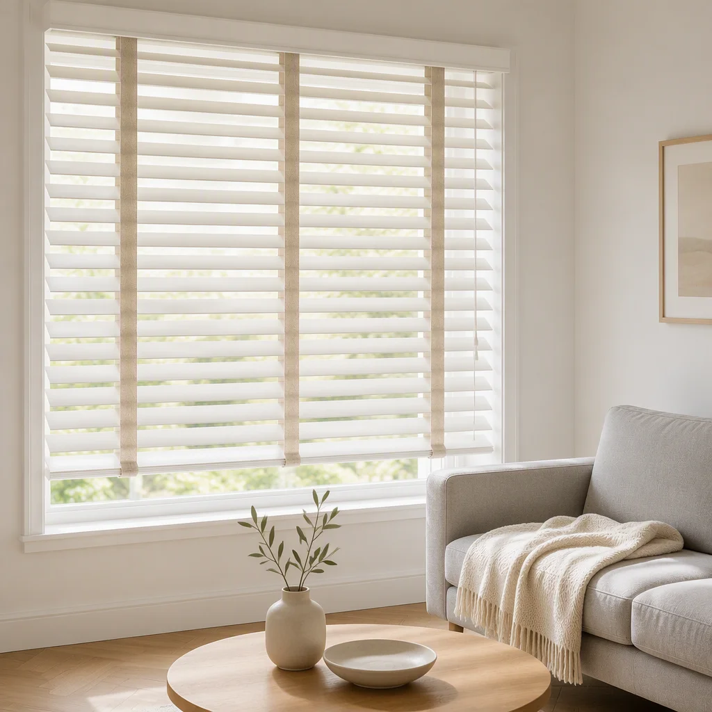 Custom Size Wood Venetian Blinds 50mm White Slats Cord Pull - Image 2