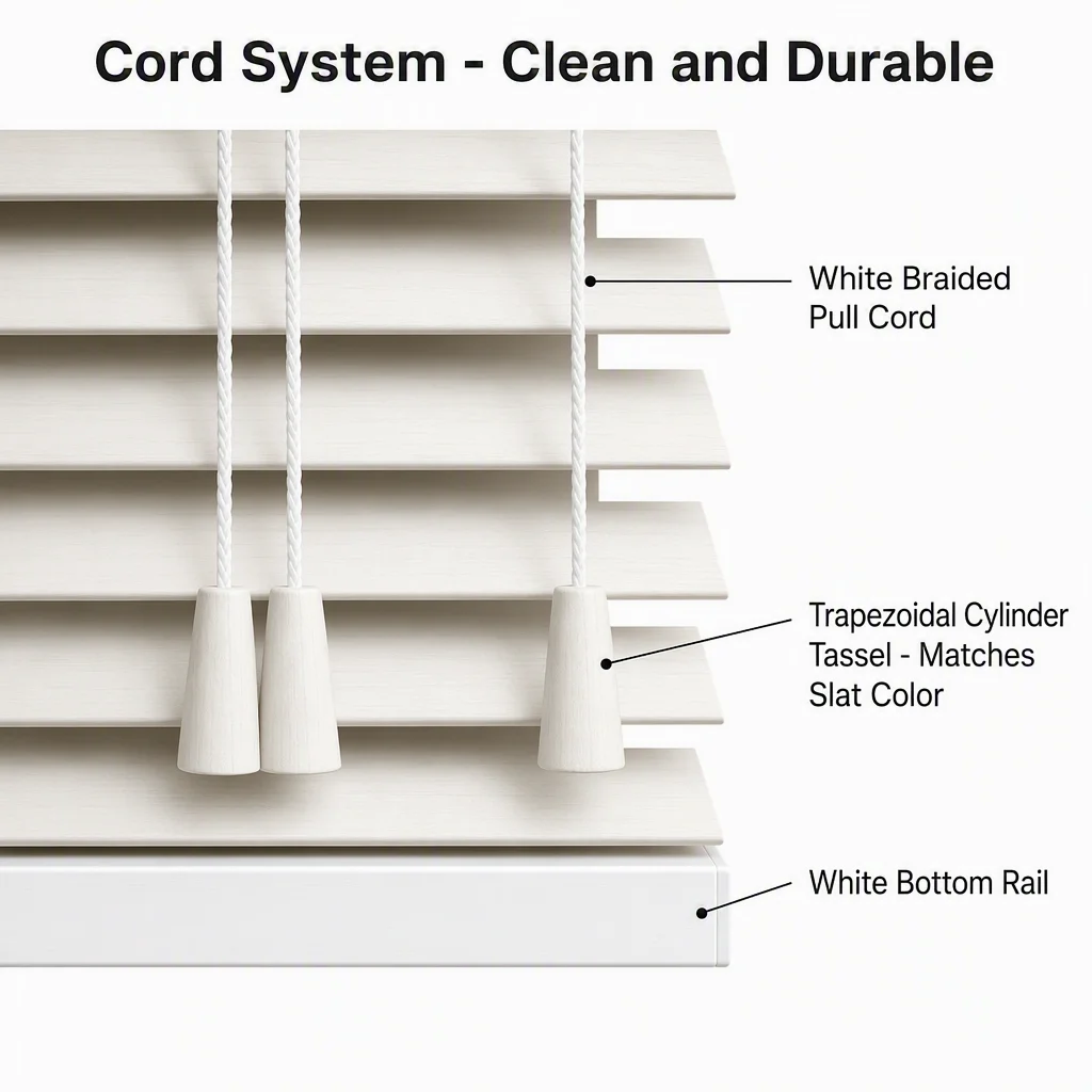 Custom Size Wood Venetian Blinds 50mm White Slats Cord Pull - Image 4