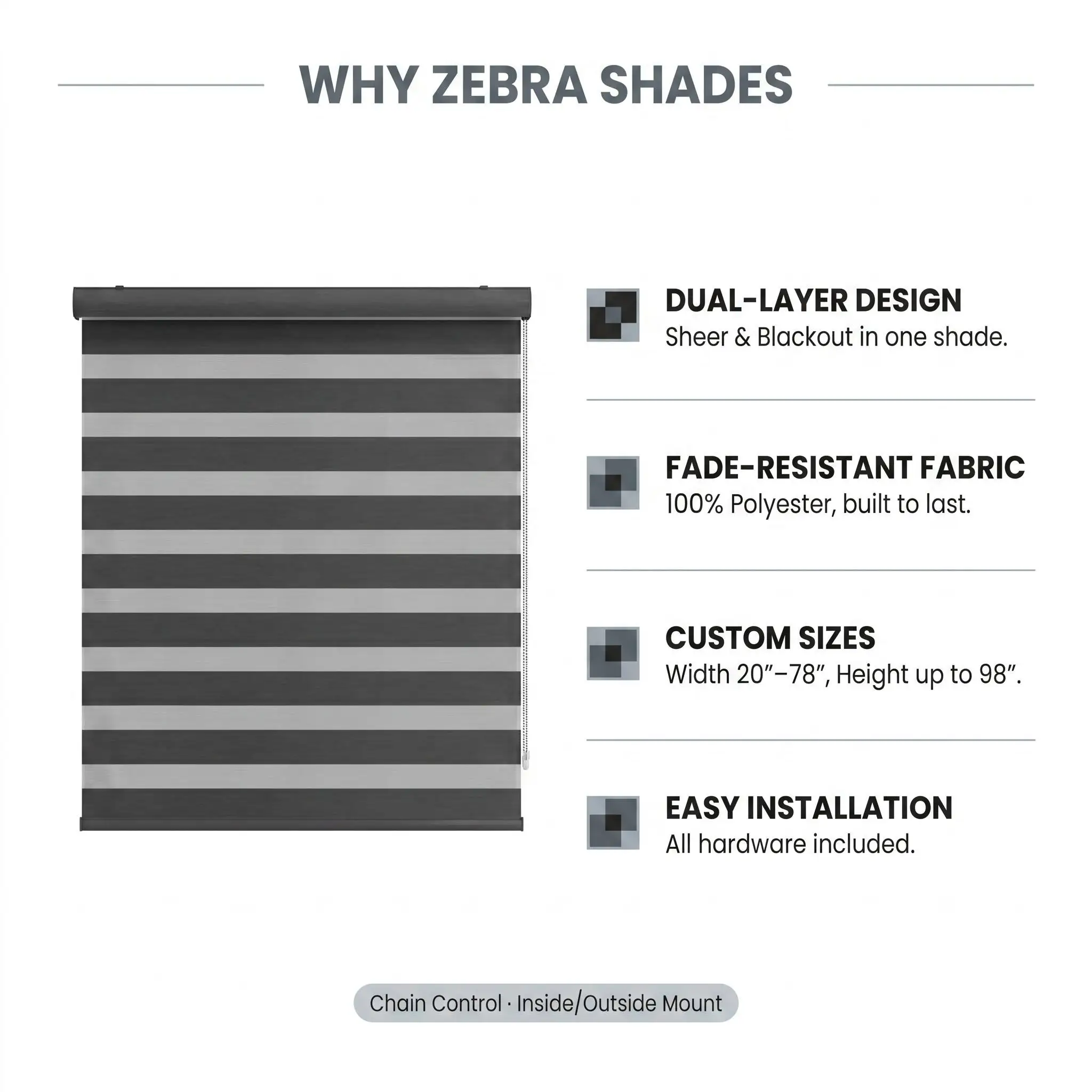 Custom Size Zebra Blinds Dual Fabric Roller Shade Inside Outside Mount OEM ODM Factory - Image 2