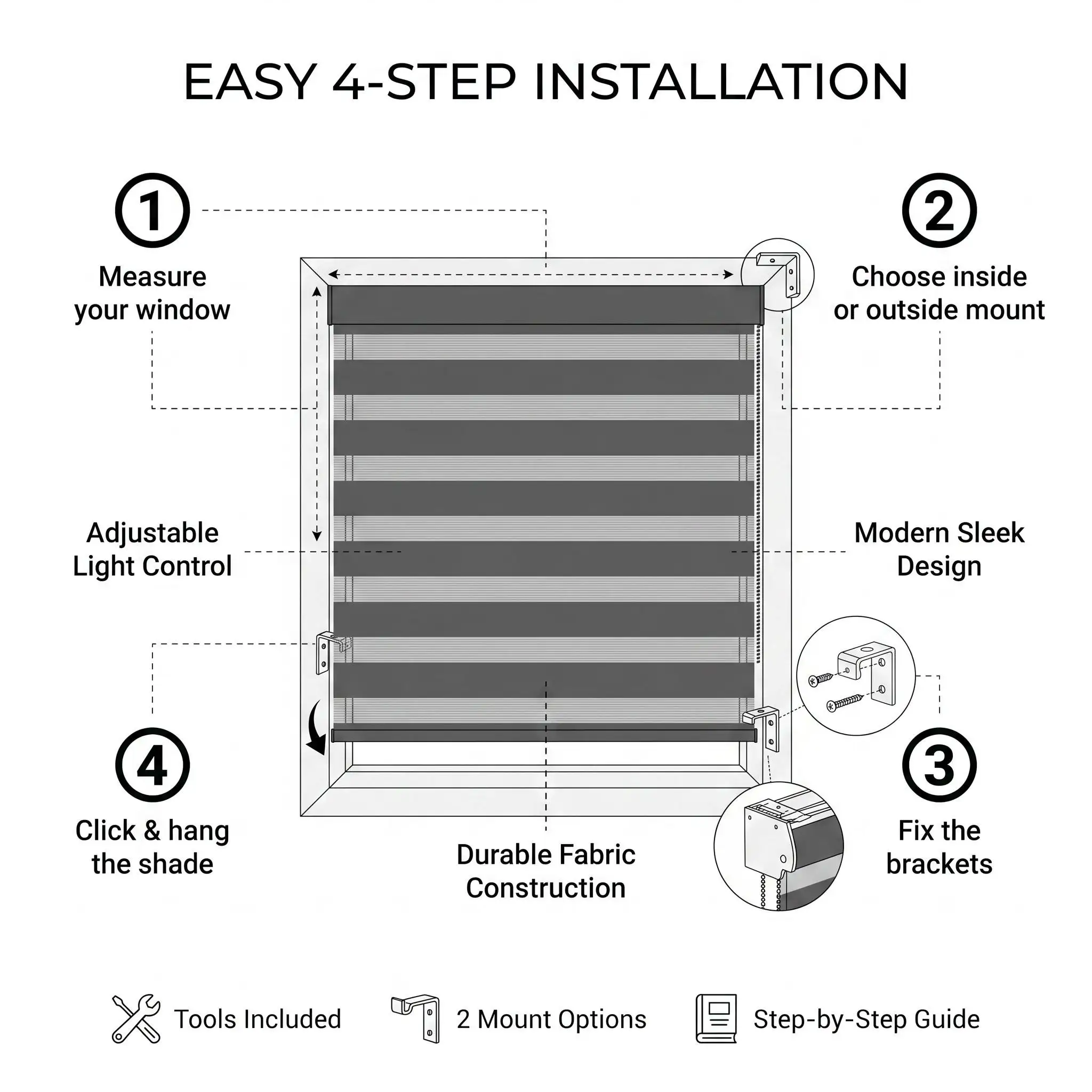 Custom Size Zebra Blinds Dual Fabric Roller Shade Inside Outside Mount OEM ODM Factory - Image 5