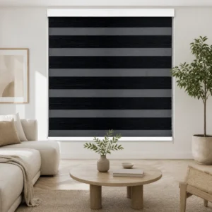 Custom Size Zebra Shades Black Gray Dual Layer Fabric Square Headrail White Bead Chain OEM