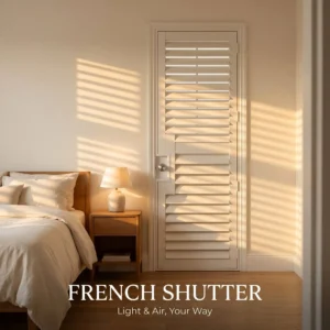 Custom Solid Wood French Door Shutter Paulownia Painted Stained Brushed Color OEM Width Height