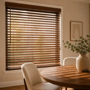 Custom Stained Wood Venetian Blinds 50mm Solid Paulownia Slat Tilt Wand OEM