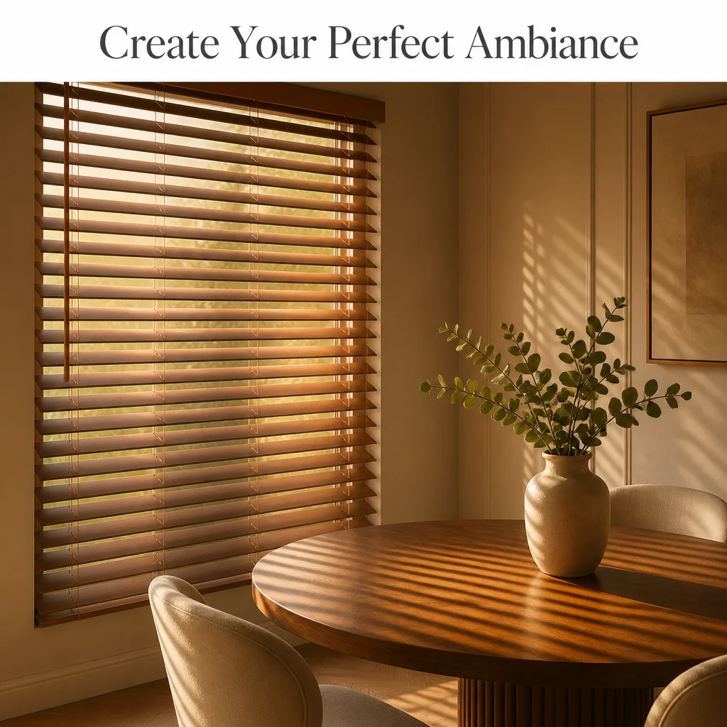 Custom Stained Wood Venetian Blinds 50mm Solid Paulownia Slat Tilt Wand OEM - Image 3