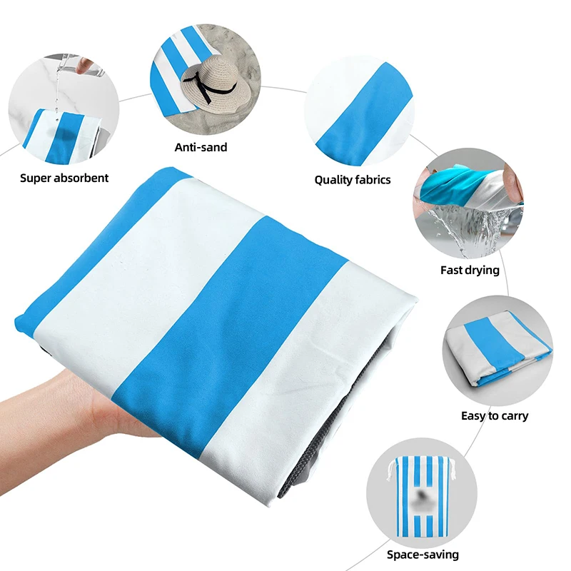 Custom Summer Microfiber Beach Towel Quick Dry Sand-Free Oversized Gray Sports Sublimation Print - Image 2