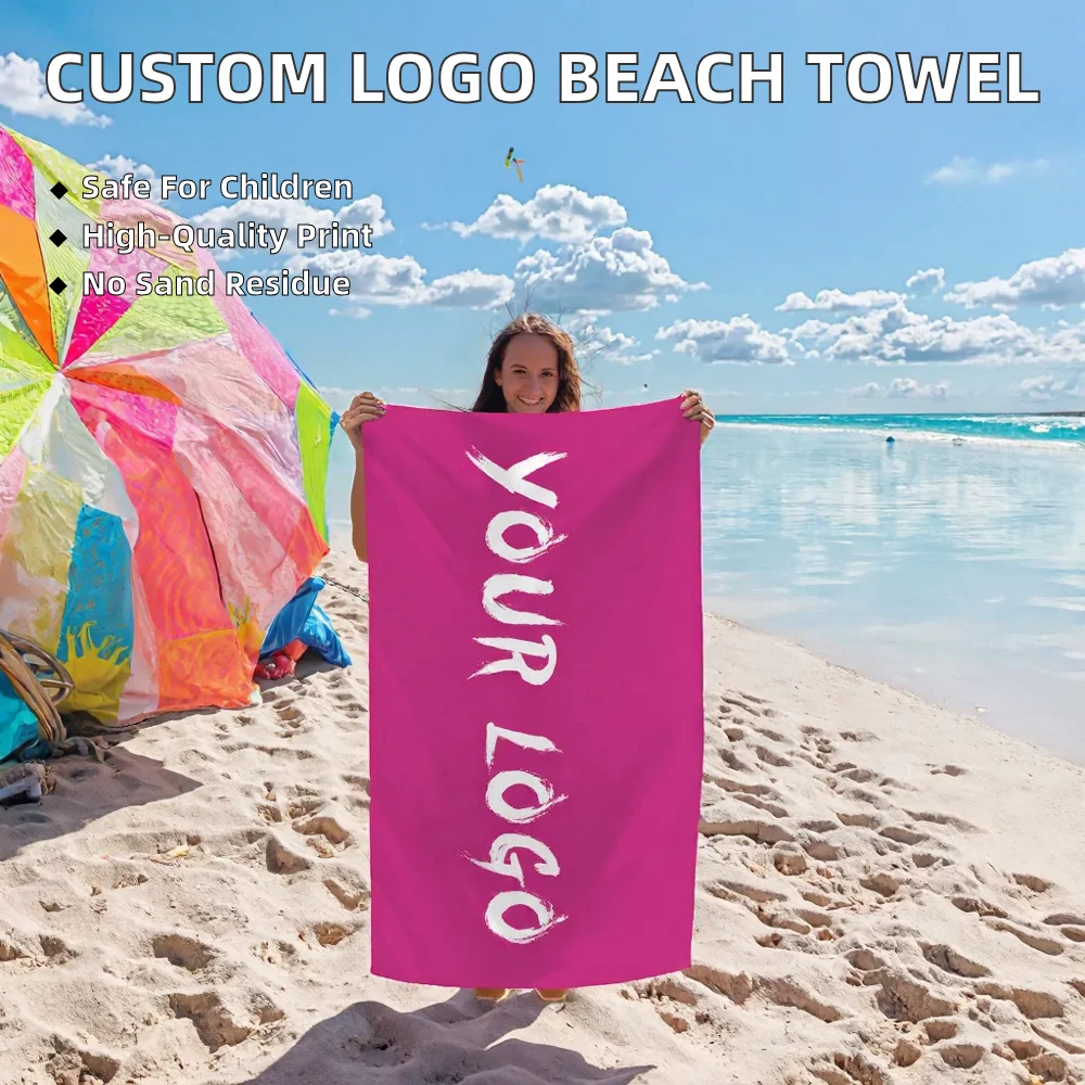 Custom Turkish Modern Hoodie Beach Towel Double Sided Logo Print Quick Dry Microfiber - Image 2