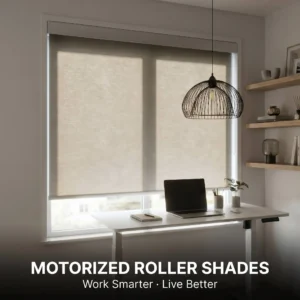 Custom Width Electric Roller Blind Motorized Blackout Shade Silent Remote App Polyester