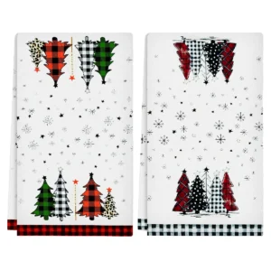 Customized 350GSM Woven Polyester Microfiber Kitchen Towels Christmas Tree Print Gift Set