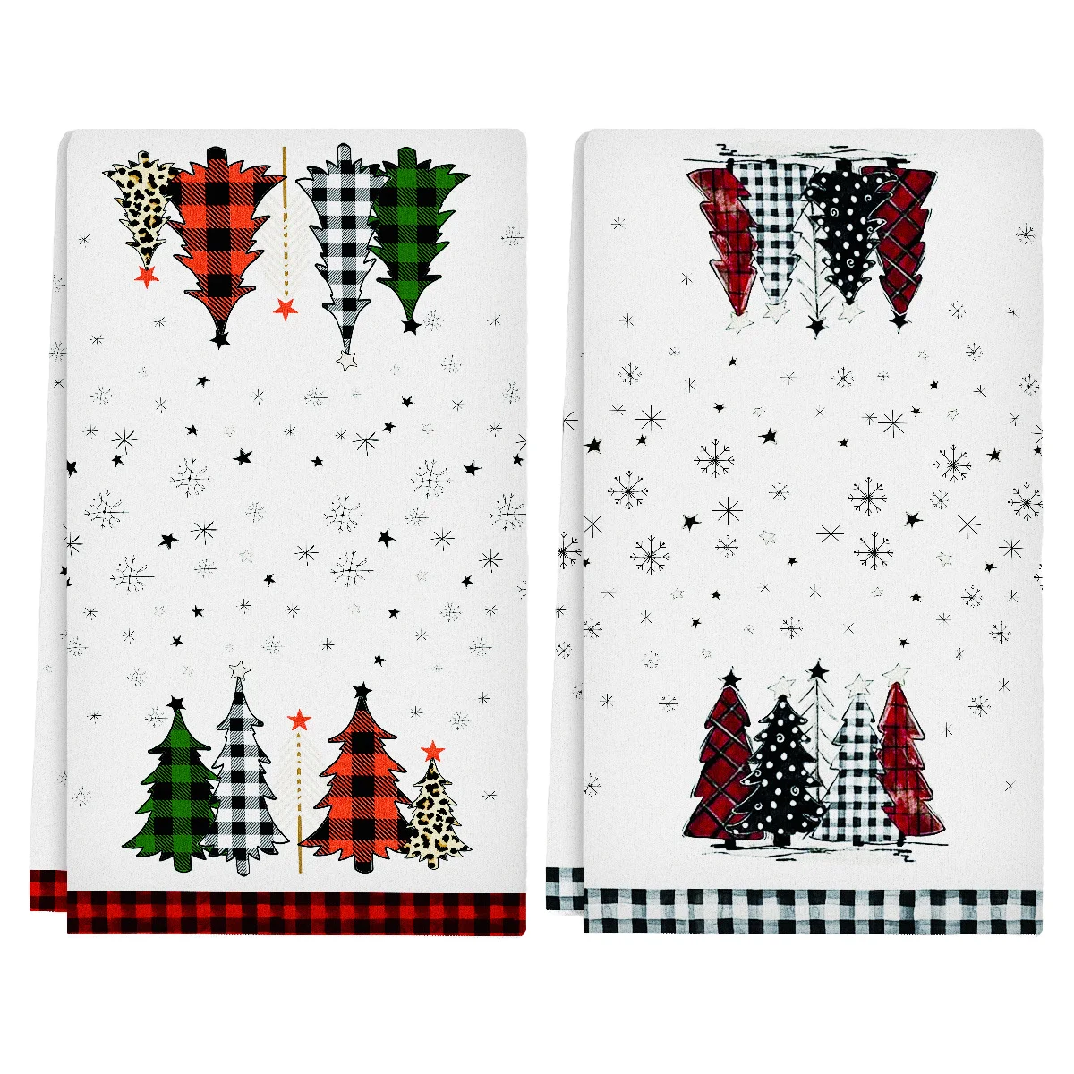 Customized 350GSM Woven Polyester Microfiber Kitchen Towels Christmas Tree Print Gift Set