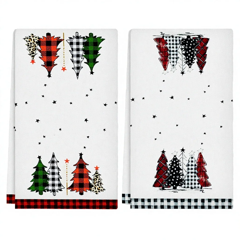 Customized 350GSM Woven Polyester Microfiber Kitchen Towels Christmas Tree Print Gift Set - Image 2