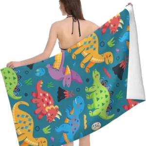 Customized Dinosaur Microfiber Beach Towel for Kids Boys Summer Swim Travel Bath