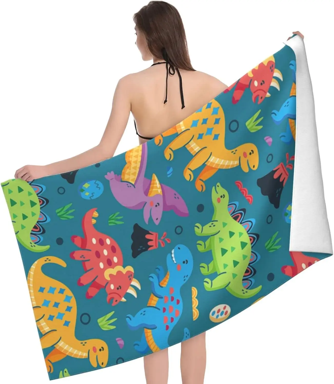 Customized Dinosaur Microfiber Beach Towel for Kids Boys Summer Swim Travel Bath