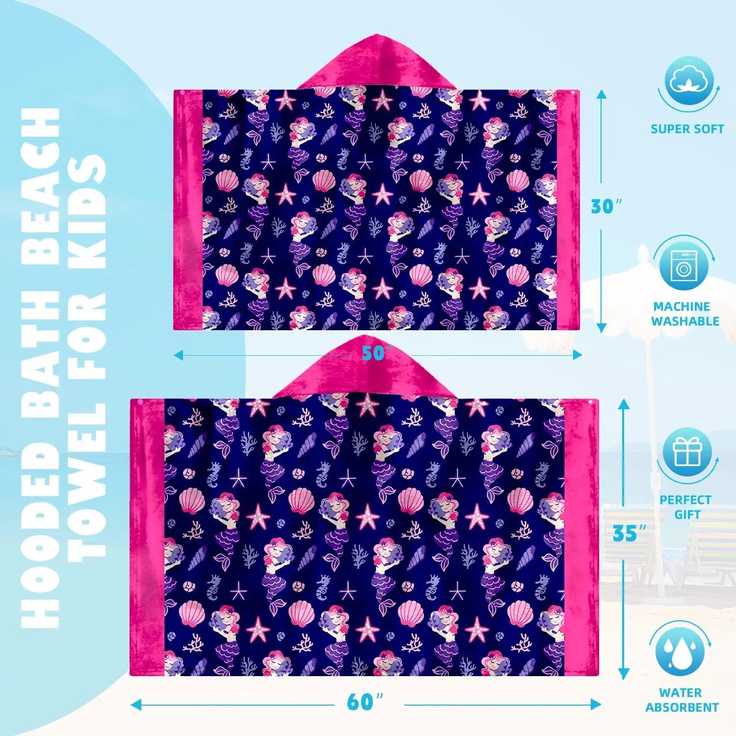 Customized Eco-Friendly Absorbent Antimicrobial Quick-Dry Microfiber Beach Poncho - Image 5