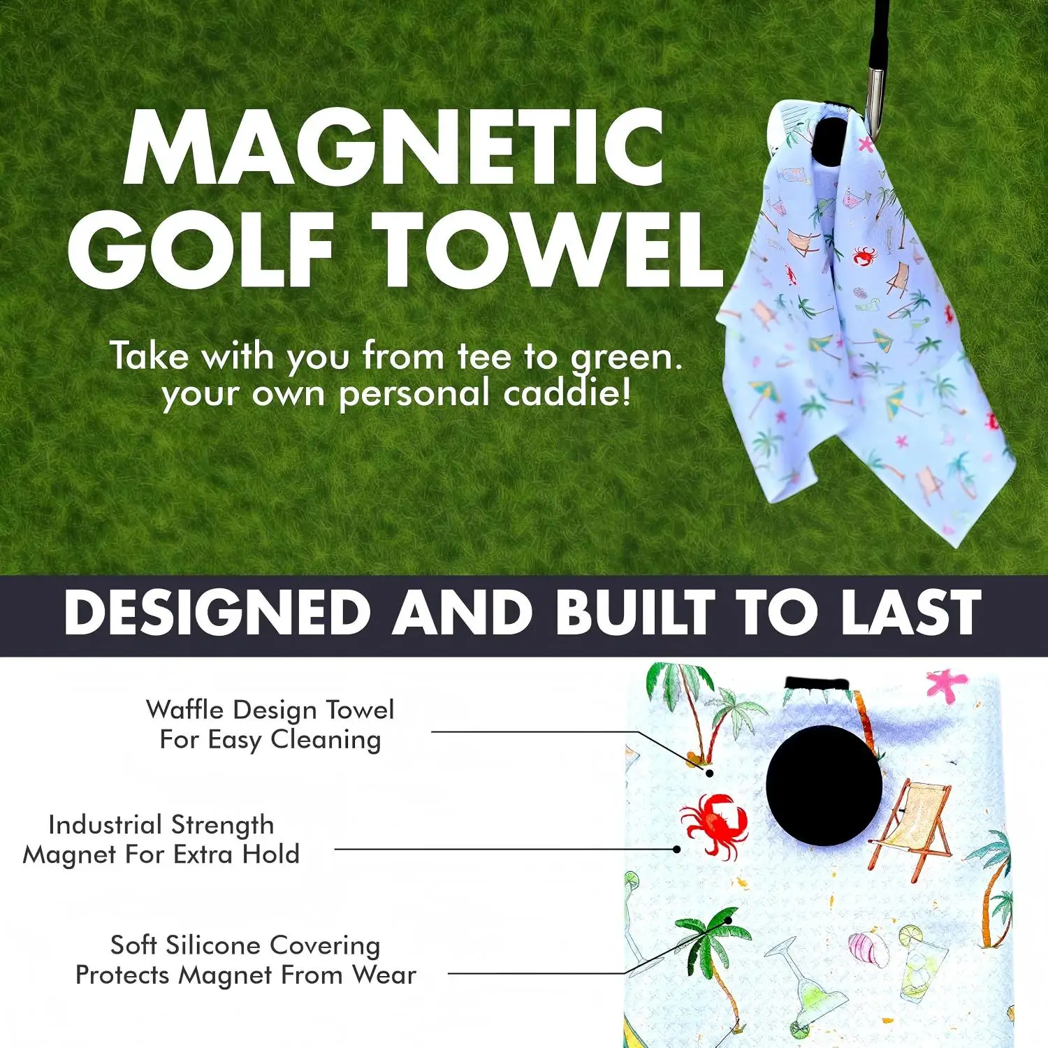 Customized Golf Towel Woven Microfiber Waffle Roll Rectangle Quick-Dry Lightweight - Image 5