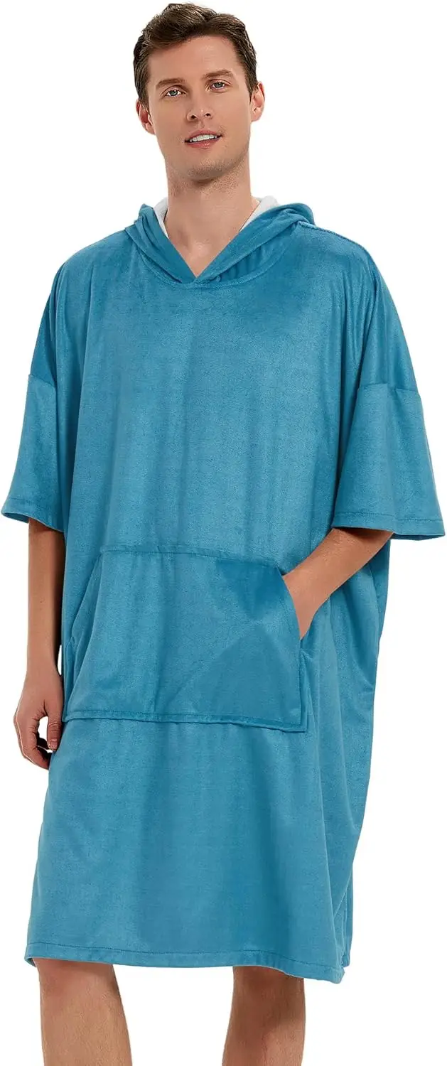 Customized Logo Microfiber Hooded Beach Towel Solid Color Surf Poncho for Adults - Image 2