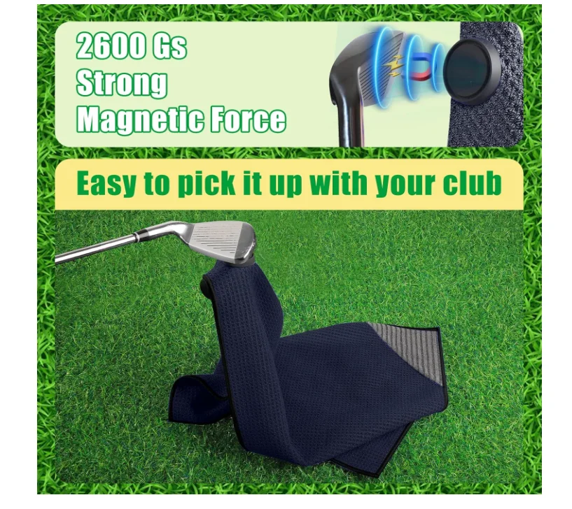 Customized Logo Microfiber Waffle Golf Towel Magnetic Button Carabiner Clip - Image 3
