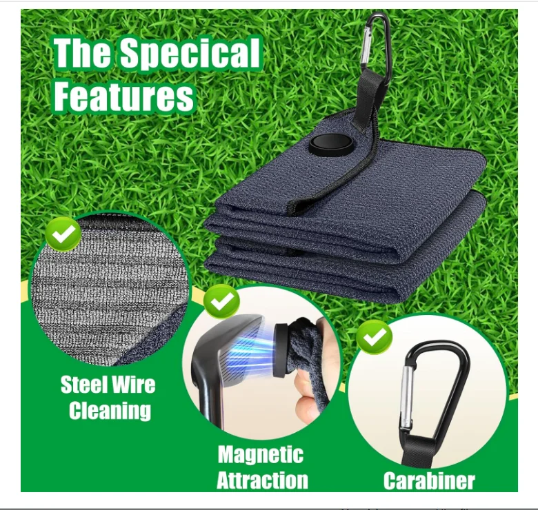 Customized Logo Microfiber Waffle Golf Towel Magnetic Button Carabiner Clip - Image 4