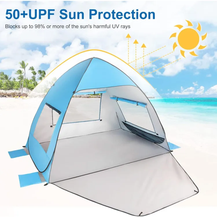 Customized Polyester Beach Tent UPF50 Waterproof Windproof Silver Coated Stable - Image 2
