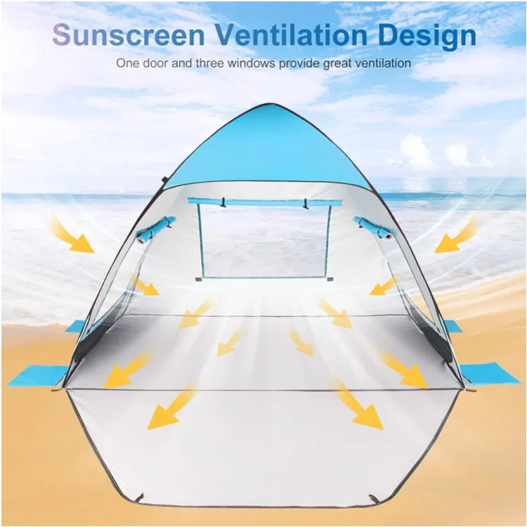 Customized Polyester Beach Tent UPF50 Waterproof Windproof Silver Coated Stable - Image 3