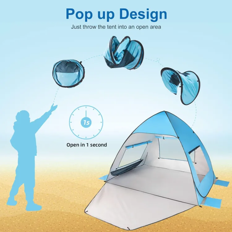 Customized Polyester Beach Tent UPF50 Waterproof Windproof Silver Coated Stable - Image 5