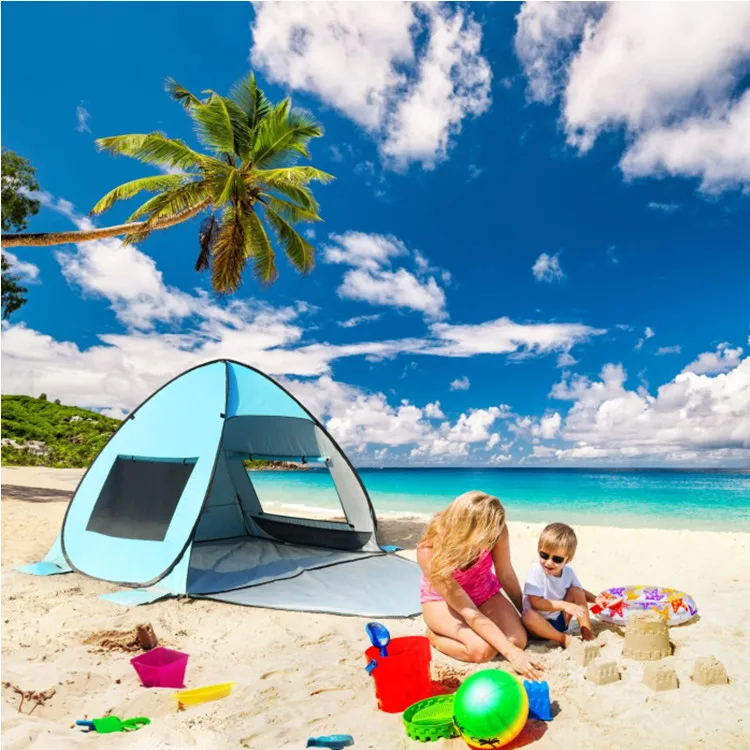Customized Polyester Beach Tent UPF50 Waterproof Windproof Silver Coated Stable - Image 6
