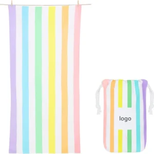 Customized XL Striped Suede Microfiber Beach Towel Lightweight Compressed Embroidered Logo