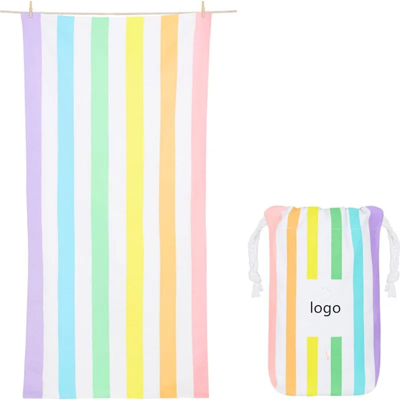 Customized XL Striped Suede Microfiber Beach Towel Lightweight Compressed Embroidered Logo