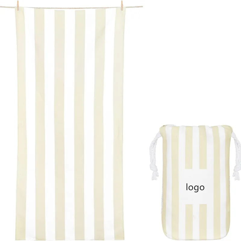 Customized XL Striped Suede Microfiber Beach Towel Lightweight Compressed Embroidered Logo - Image 2