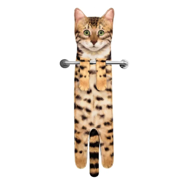 Cute Cat Funny Hand Towels Microfiber Super Absorbent Quick-Dry Animal Print Bathroom Kitchen Decor Gift Cat Lovers