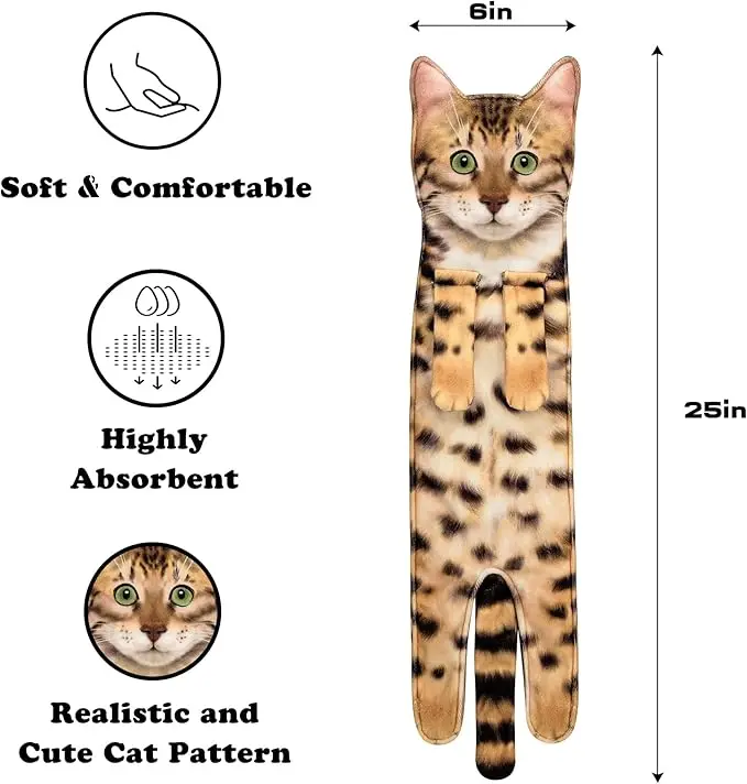 Cute Cat Funny Hand Towels Microfiber Super Absorbent Quick-Dry Animal Print Bathroom Kitchen Decor Gift Cat Lovers - Image 2