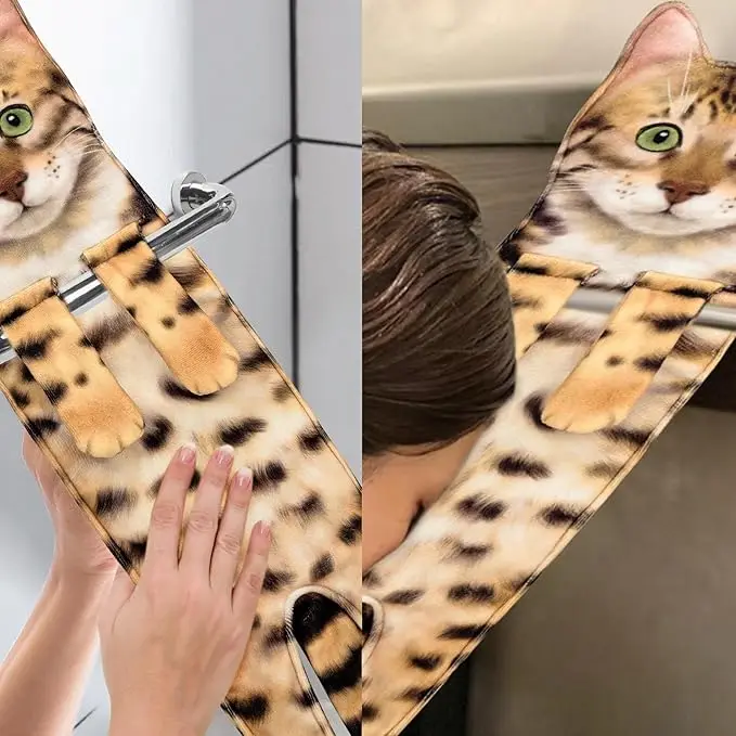 Cute Cat Funny Hand Towels Microfiber Super Absorbent Quick-Dry Animal Print Bathroom Kitchen Decor Gift Cat Lovers - Image 3