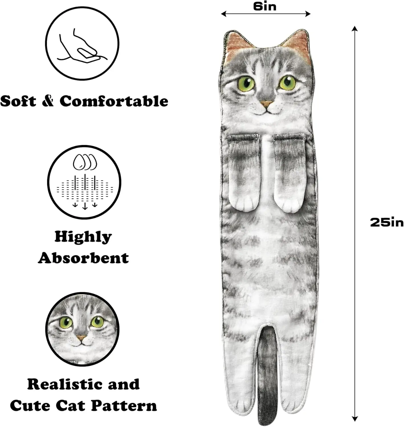 Cute Cat Funny Hand Towels - Microfiber Super Absorbent Quick-Dry Print for Bathroom Kitchen Decor Gift for Women Animal Lovers - Image 2