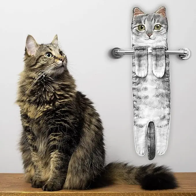 Cute Cat Funny Hand Towels - Microfiber Super Absorbent Quick-Dry Print for Bathroom Kitchen Decor Gift for Women Animal Lovers - Image 4