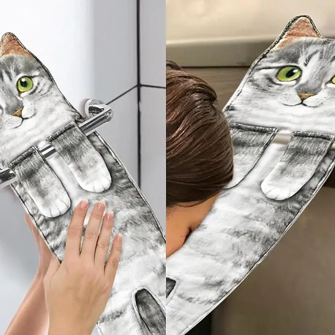 Cute Cat Funny Hand Towels - Microfiber Super Absorbent Quick-Dry Print for Bathroom Kitchen Decor Gift for Women Animal Lovers - Image 5