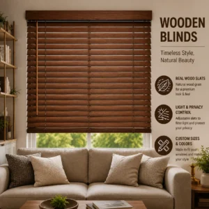 Decorative Real Wood Window Blinds Adjustable Light Control UV Blocking Durable