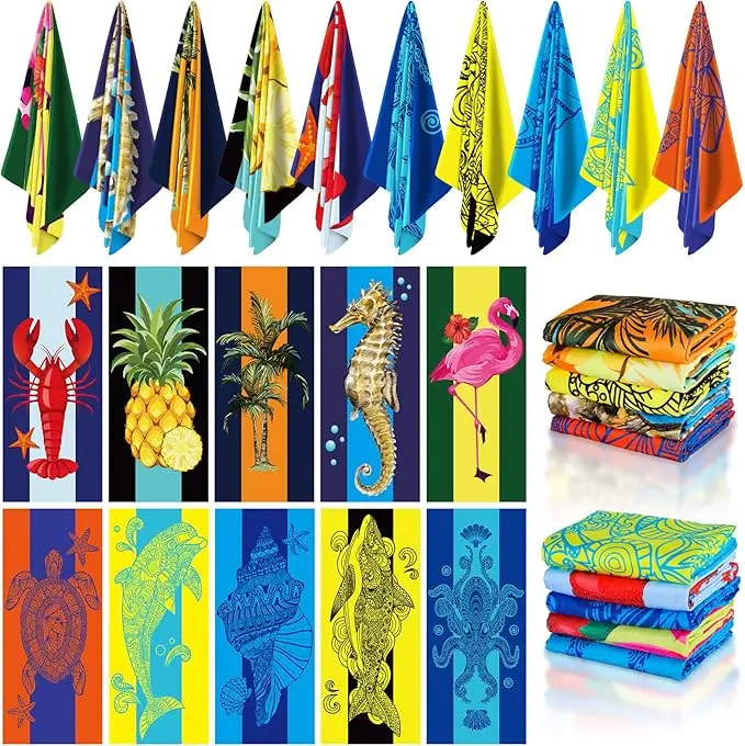 Double-Sided Plush Microfiber Oversized Beach Towels Super Absorbent Fast Drying Soft Bath Towels Custom Print