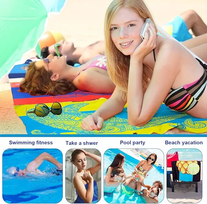Double-Sided Plush Microfiber Oversized Beach Towels Super Absorbent Fast Drying Soft Bath Towels Custom Print - Image 3