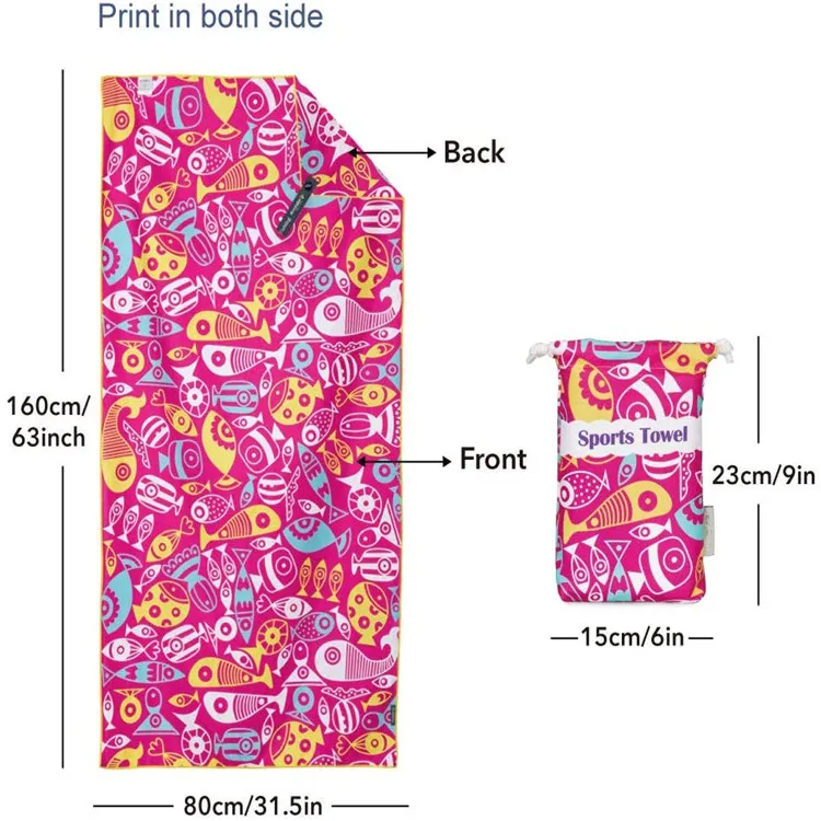 Double Sided Printed Beach Towel Quick Dry Lightweight Yoga Mat Sports Compressed Design - Image 2