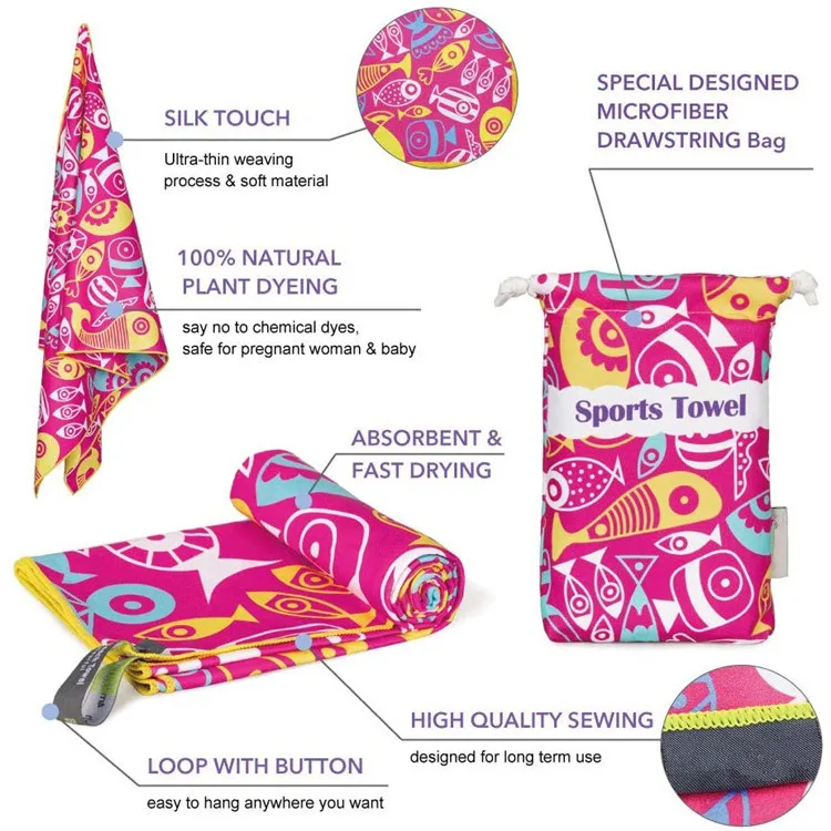 Double Sided Printed Beach Towel Quick Dry Lightweight Yoga Mat Sports Compressed Design - Image 3