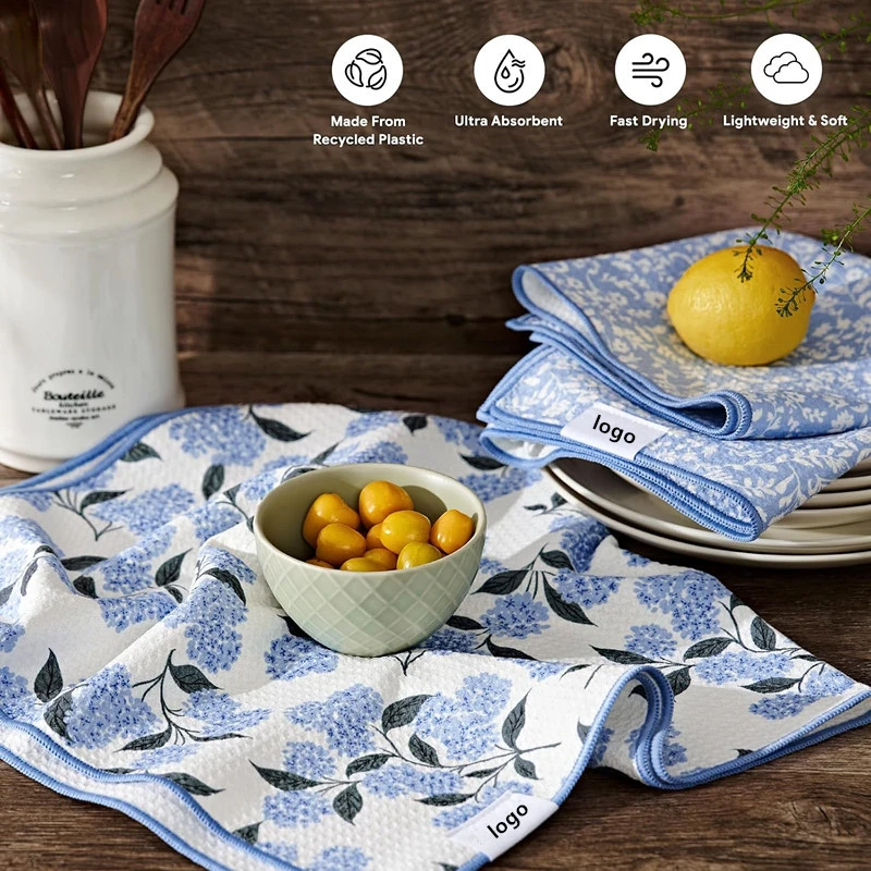 Double Sided Quick Dry Waffle Weave Microfiber Recycled Kitchen Towel Dish Cloth - Image 5