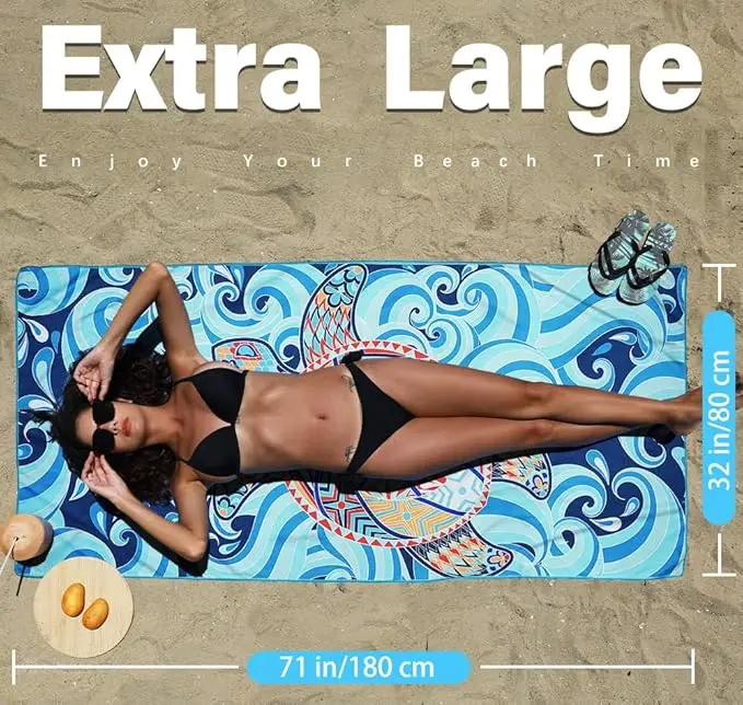 Durable Microfiber Beach Towel Quick Dry Sandfree Lightweight Super Absorbent - Image 2