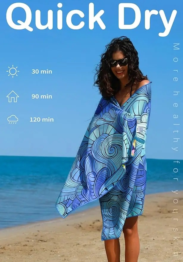 Durable Microfiber Beach Towel Quick Dry Sandfree Lightweight Super Absorbent - Image 5