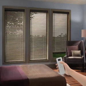 Electric Wooden Venetian Blinds Remote Control Window Blinds for Bedroom Office