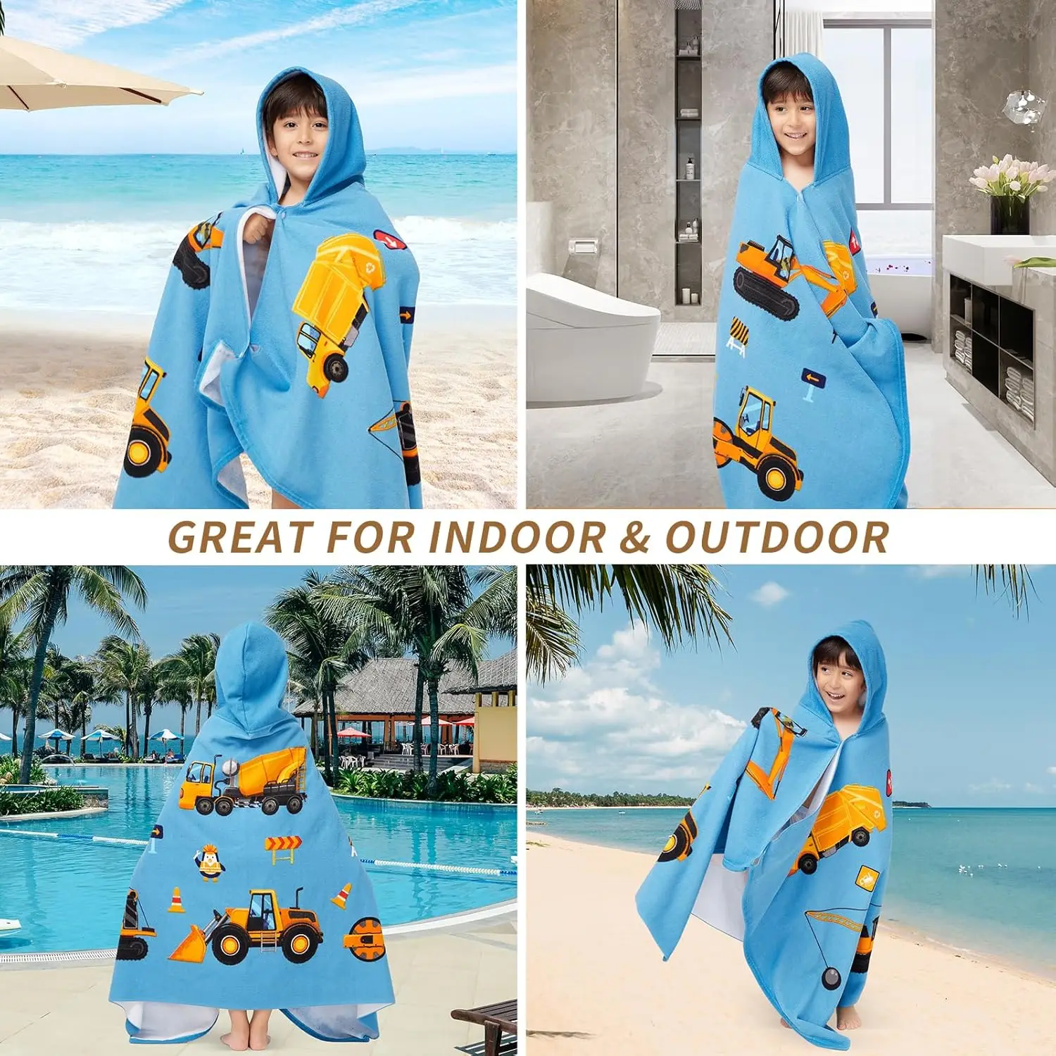 Extra Large Kids Microfiber Hoodie Poncho Towel Absorbent Beach Bath Swim Wrap - Image 6