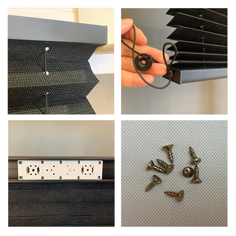 Folding Window Shade Built-In Black Pleated Blinds Vertical Pattern Paper Pinhole - Image 3